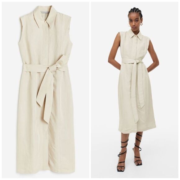 H&M Linen Blend Shirt Dress New - Picture 1 of 8